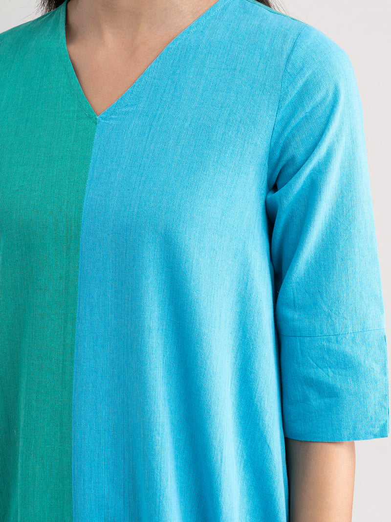 Buy Green And Blue Half & Half Asymmetrical Kurta Set Online | Pinkfort