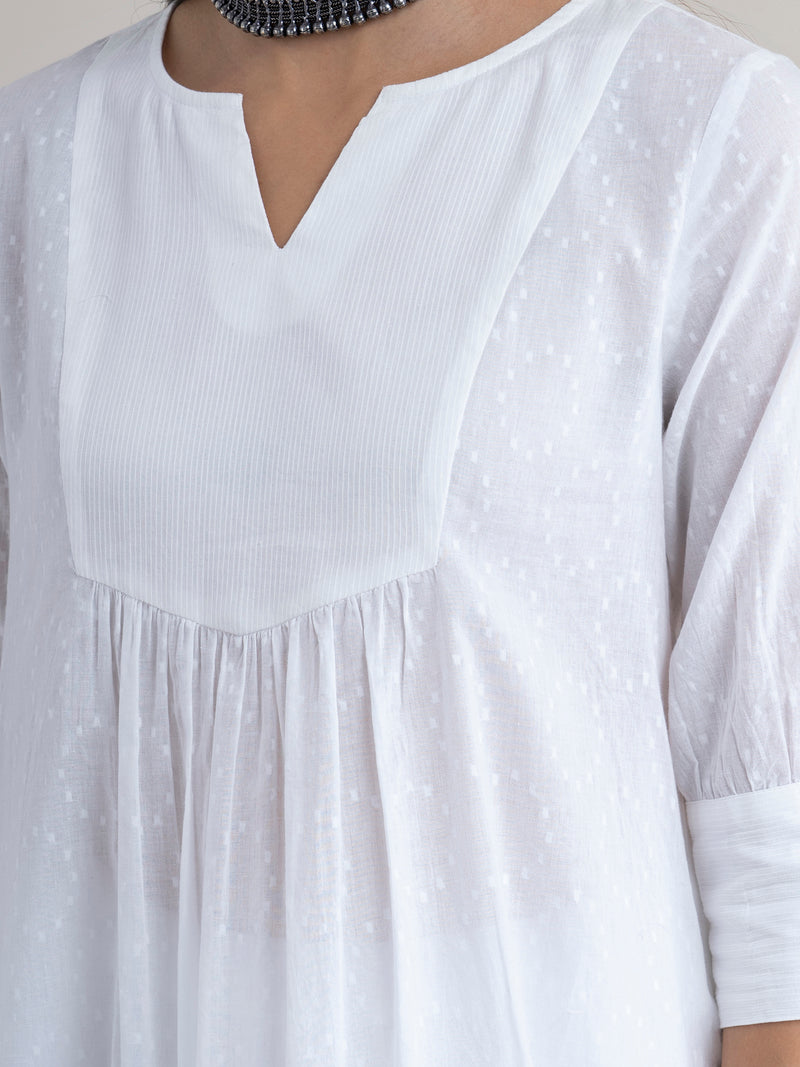 Buy White Flared Cotton Dobby Kurta Set - White Online | Pinkfort