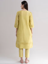 Buy Lime Green Pintuck Panel Chanderi Silk Kurta Set Online | Pinkfort