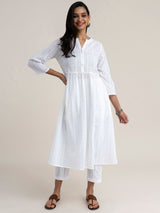 Buy White Gathered Waist Cotton Dobby Kurta Set - White Online | Pinkfort