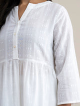 Buy White Gathered Waist Cotton Dobby Kurta Set - White Online | Pinkfort