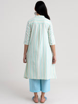 Buy Cream And Blue Striped And Solid Kurta Set Online | Pinkfort