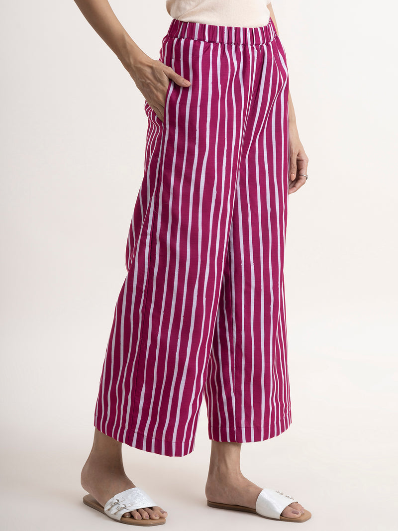 Buy Burgundy Chanderi Polka And Stripe Kurta Set Online | Pink fort