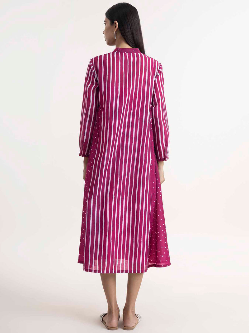Buy Burgundy Chanderi Polka And Stripe Kurta Set Online | Pink fort