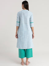 Buy Blue A-Line Cotton Kurta Set Online | Pink fort