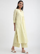 Buy Yellow Cotton Striped Straight Kurta Set Online | Pink Fort