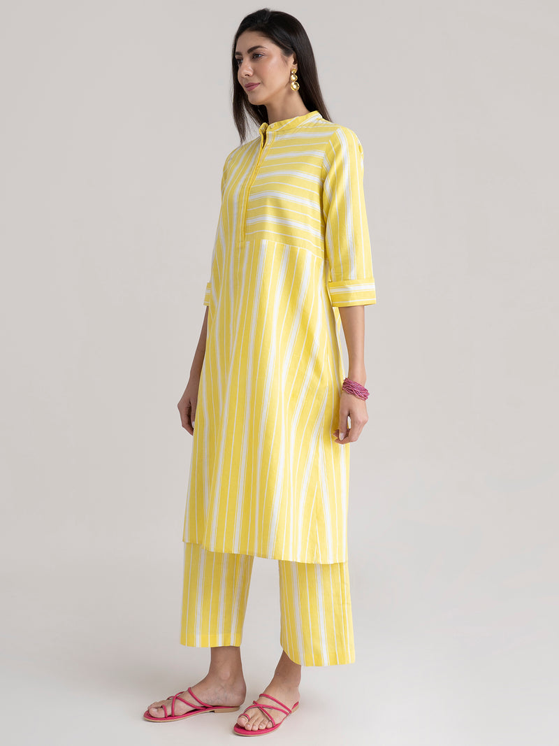 Buy Yellow Stripe Play Shirt Kurta Set Online | Pinkfort