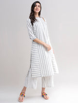 Buy Black And White Striped Shirt Kurta Set Online | Pinkfort