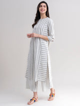 Buy Black And White Striped Shirt Kurta Set Online | Pinkfort