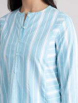 Buy Blue Mix Of Stripes Shirt Kurta Set Online | Pinkfort