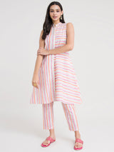 Buy Orange Stripe Play Asymmetrical Kurta Set Online | Pinkfort