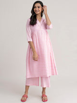 Buy Pink Gold Stripe Kurta Set Online | Pinkfort