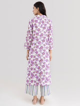 Buy Lilac Floral & Striped Cotton Kurta Set Online | Pinkfort