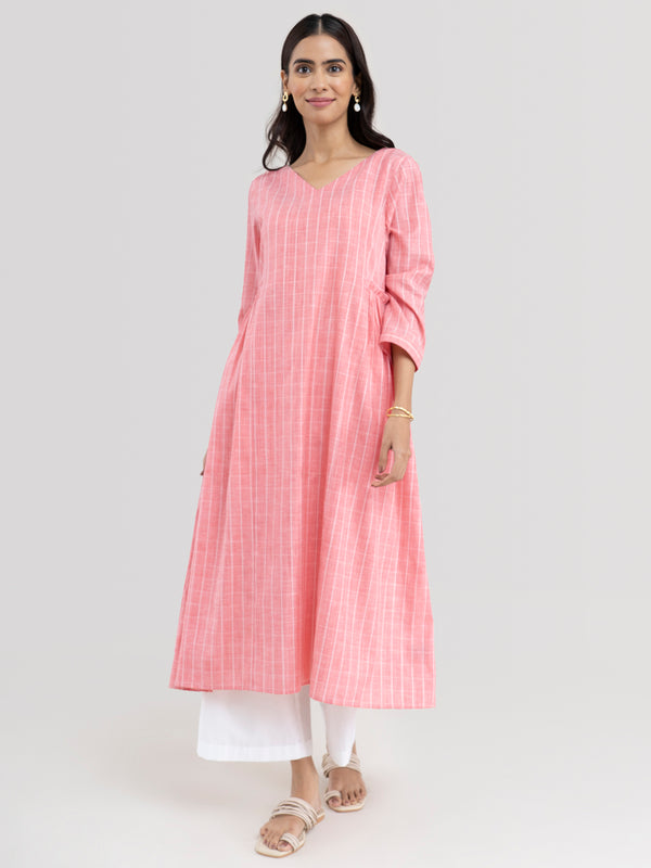 Buy Red Flared Striped Kurta Set Online | Pinkfort
