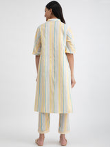 Buy Yellow Cotton Striped A line Kurta Set Online | Pink Fort