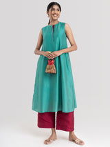 Buy Peacock Green Chanderi Sleeveless Kurta Set - Online | Pink fort