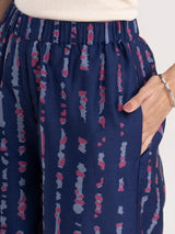 Buy Navy Blue Flared Sleeve Chanderi Kurta Set Online | Pinkfort