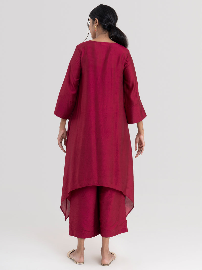 Buy Pink Chanderi Asymmetrical Kurta Set Online | Pink fort