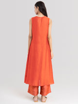 Buy Orange Chanderi Sleeveless Kurta Set - Orange Online | Pink fort