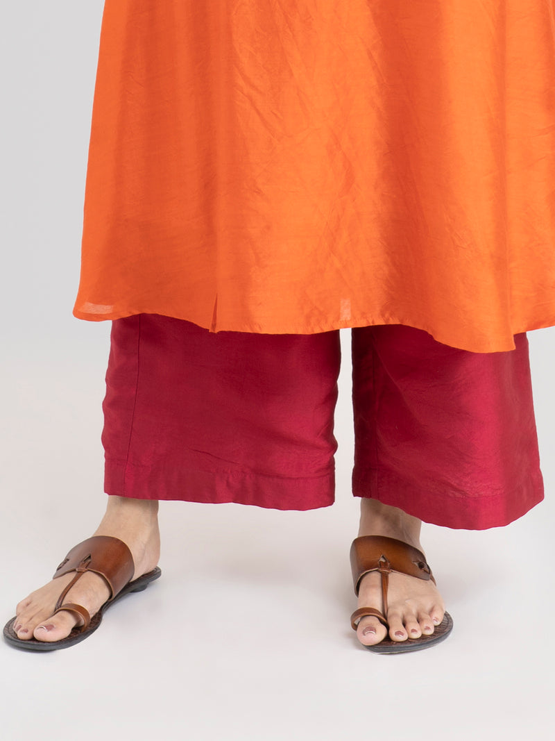 Buy Orange and Pink Chanderi Contrast Kurta Set Online | Pink fort