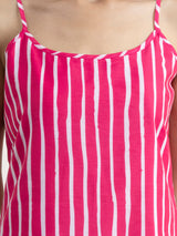 Buy Pink Chanderi Striped Sleeveless Kurta Set Online | Pink fort