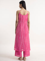Buy Pink Chanderi Striped Sleeveless Kurta Set Online | Pink fort