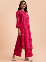 Buy Pink Floral A line Kurta Set Online | Pink Fort