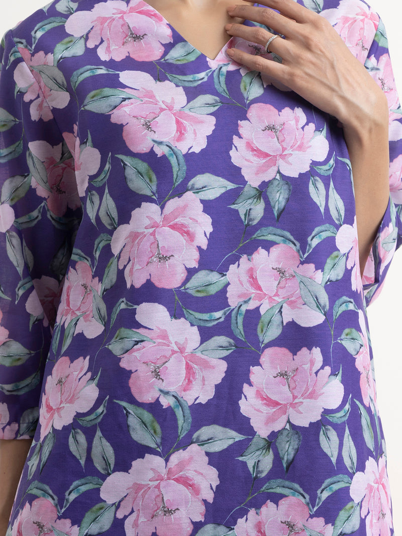Buy Purple and Pink Chanderi Floral Kurta Set Online | Pink fort