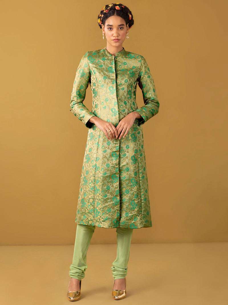 Buy Sea Green Chanderi Brocade Straight Kurta Set - Sea Green Online | Pink Fort