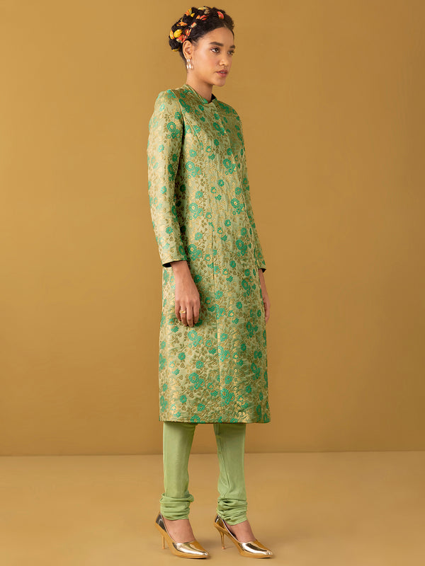 Buy Sea Green Chanderi Brocade Straight Kurta Set - Sea Green Online | Pink Fort