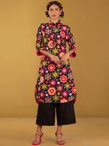 Buy Black Chanderi Shirt Collar Kurta Set - Black Online | Pink Fort