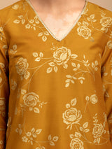 Buy Yellow Foil Print Silk Kurta Set Online | Pink Fort