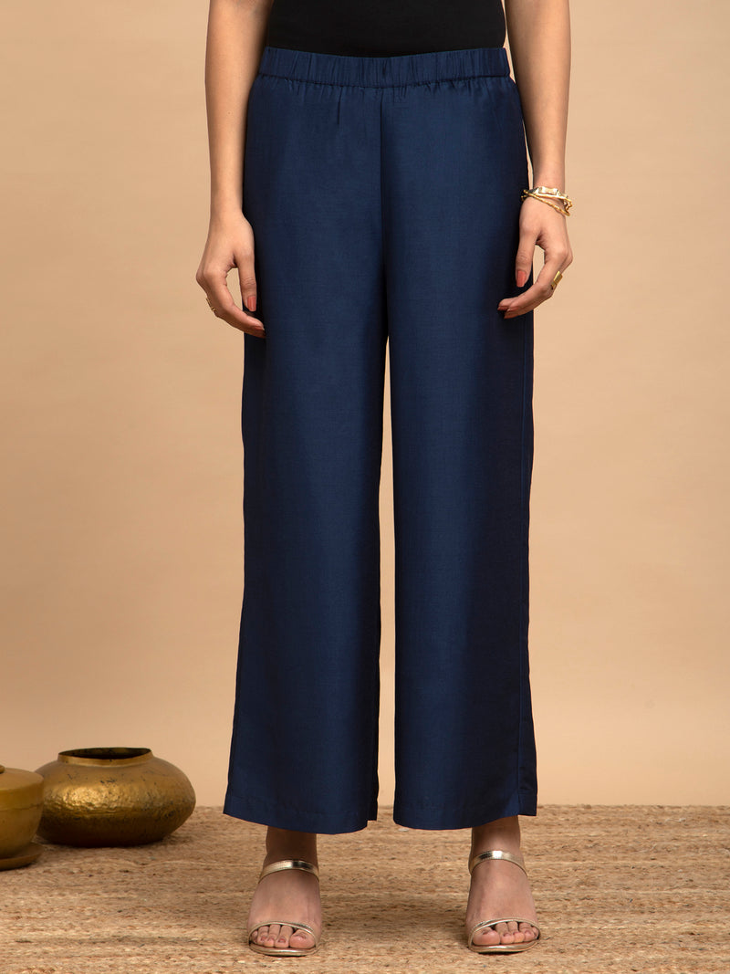 Buy Yellow and Navy Blue Asymmetrical Silk Kurta Set Online | Pink fort