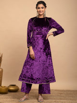 Buy Purple Velvet Flared Kurta Set Online | Pinkfort