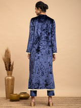 Buy Blue Velvet Long Kurta Set Online | Pinkfort