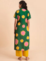 Buy Green and Yellow Floral Shirt Collar Kurta Set Online | Pink Fort