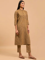 Buy Yellow Striped Cotton Kurta Set Online | Pink Fort