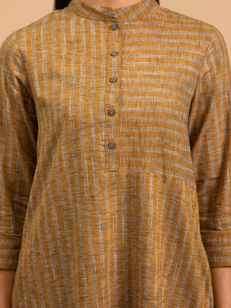 Buy Yellow Striped Cotton Kurta Set Online | Pink Fort