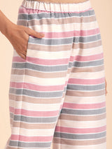 Buy Cream Cotton Striped Straight Kurta Set Online | Pink Fort