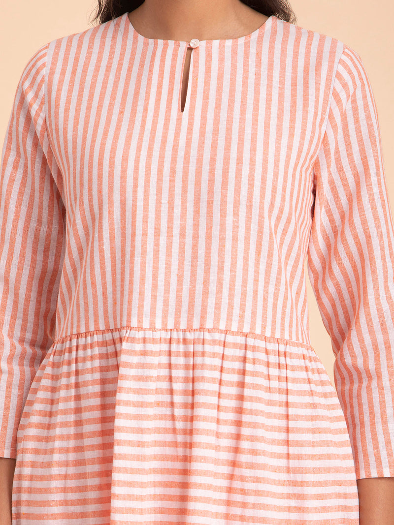Buy Orange Striped Cotton Kurta Set Online | Pink Fort