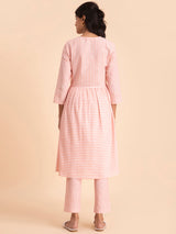 Buy Orange Striped Cotton Kurta Set Online | Pink Fort