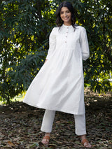 Buy White Cotton Flared Kurta Set Online | Pink Fort