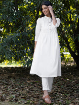 Buy White Cotton Flared Kurta Set Online | Pink Fort