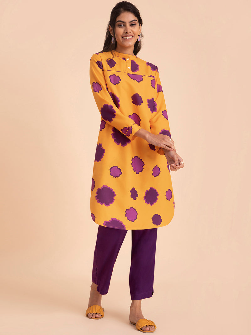 Buy Yellow and Purple Floral Straight Kurta Set Online | Pink Fort