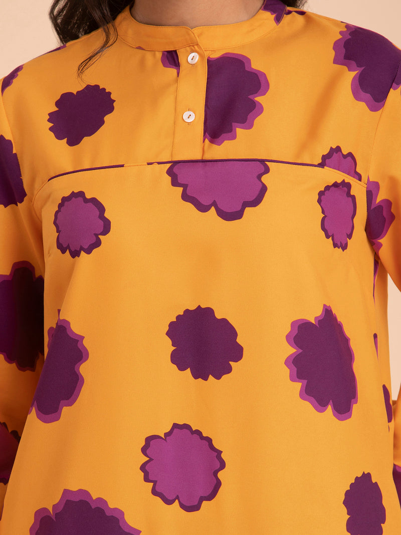 Buy Yellow and Purple Floral Straight Kurta Set Online | Pink Fort