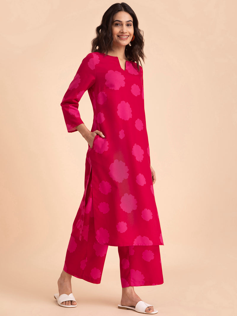Buy Red Floral Straight Kurta Set Online | Pink Fort