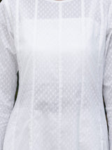 Buy White Cotton Jacquard Anarkali Kurta Set With Slip Blouse Online | Pink Fort