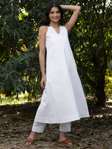 Buy White Cotton Halterneck Kurta Set  Online | Pink Fort