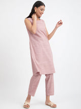 Buy Pink Cotton Sleeveless A line Kurta Set Online | Pink Fort