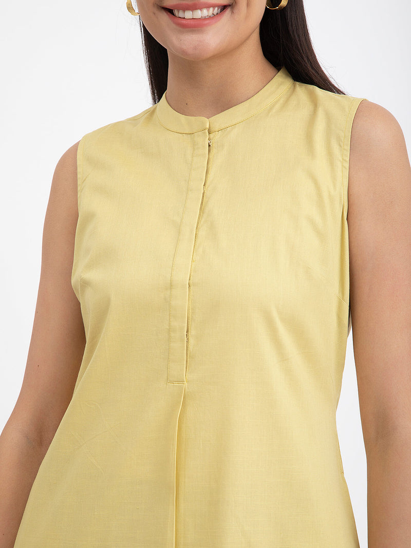 Buy Yellow Sleeveless Linen Blend Straight Kurta Set Online | Pink Fort